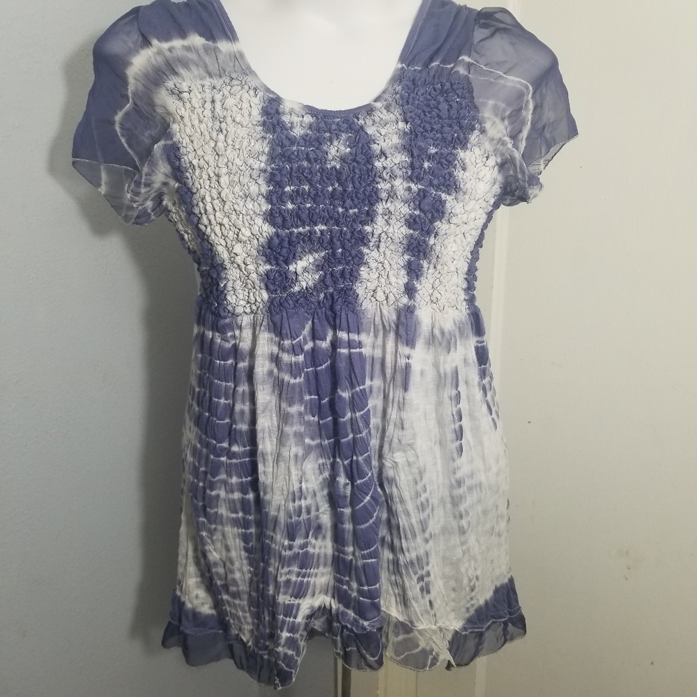 Oneworld Blue & White Tie Dye Short Sleeve Top